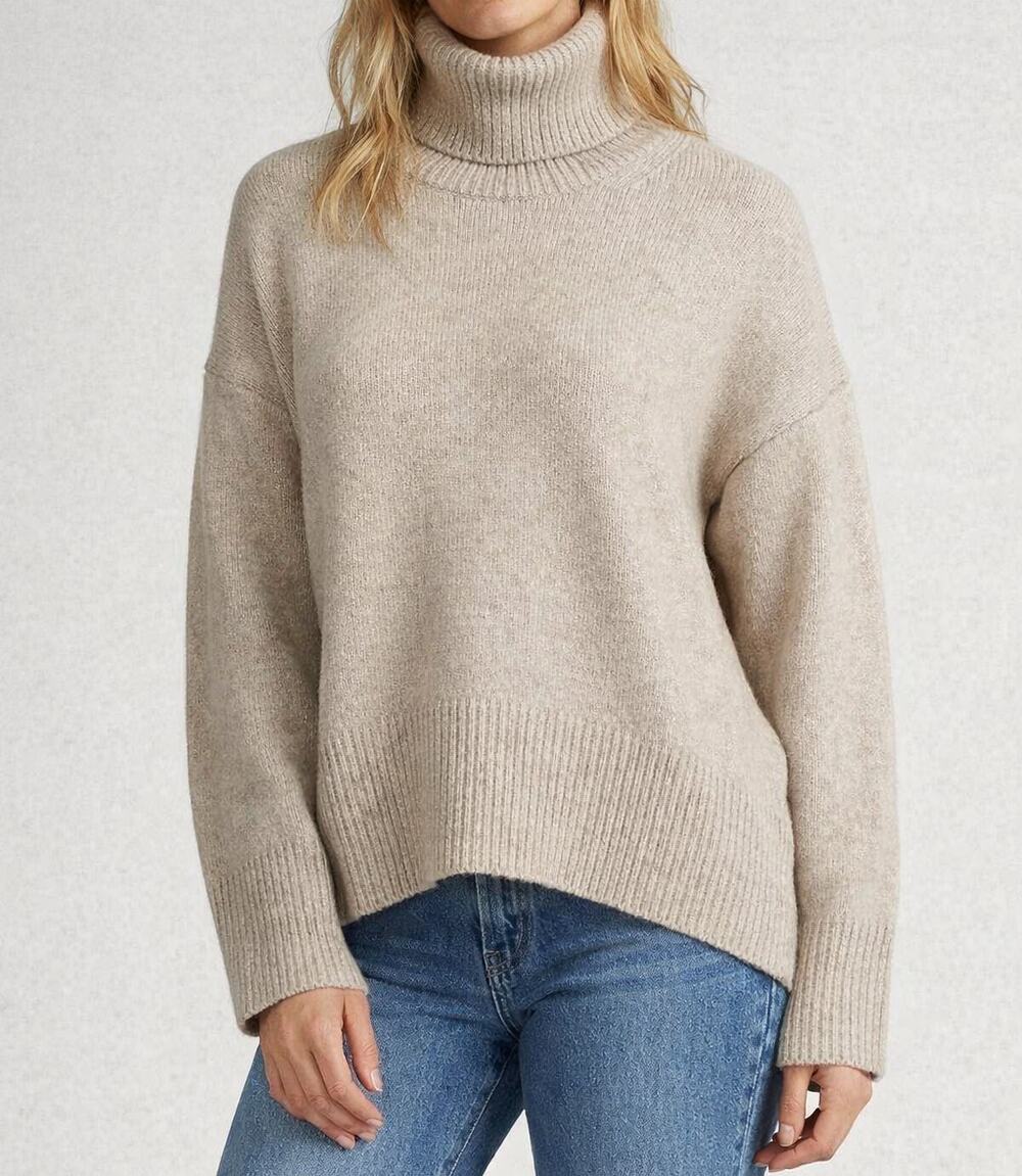 Ralph Lauren Chunky Knit Turtleneck Sweater Preppy Classic Cozy Oversized Beige